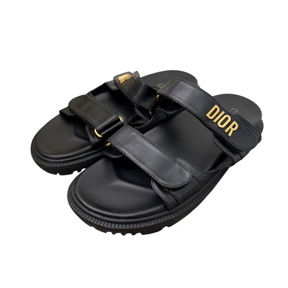 Christian Dior Dioract Black Leather Slide Sandals Womens Size 11 EU41 - Picture 1 of 8